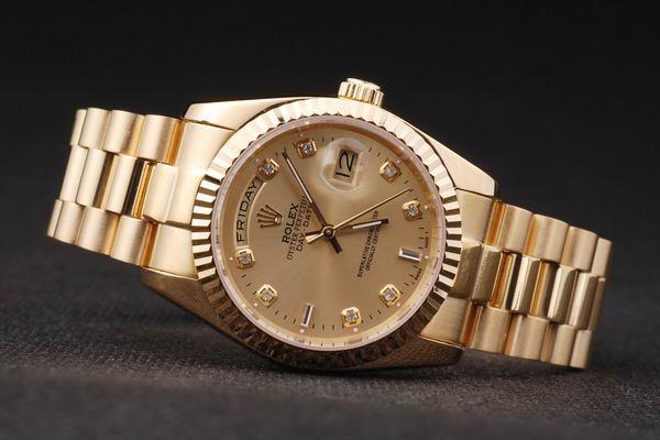 All Gold Rolex Day Date Replica Watch - Gold Dial Diamond Marker